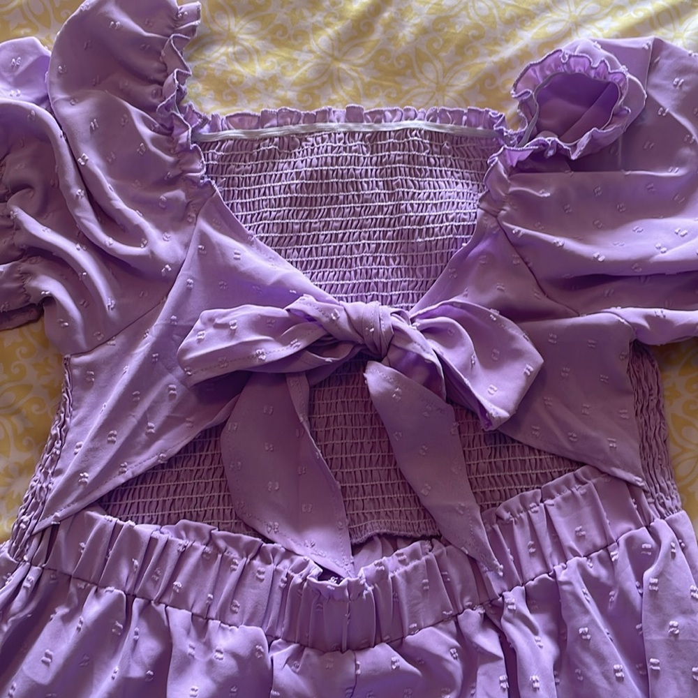SHEIN Lavender NWOT Open Back Maxi Dress Ruffle hem Never Worn 1X Bow back - Picture 3 of 13